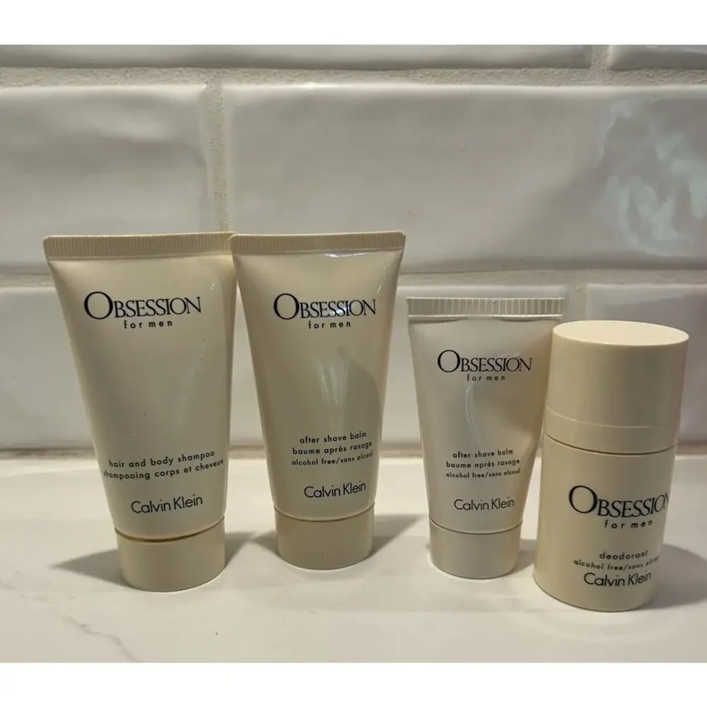 Calvin Klein OBSESSION MEN Travel SET of 4 Deodorant After Shave Balm Shampoo
